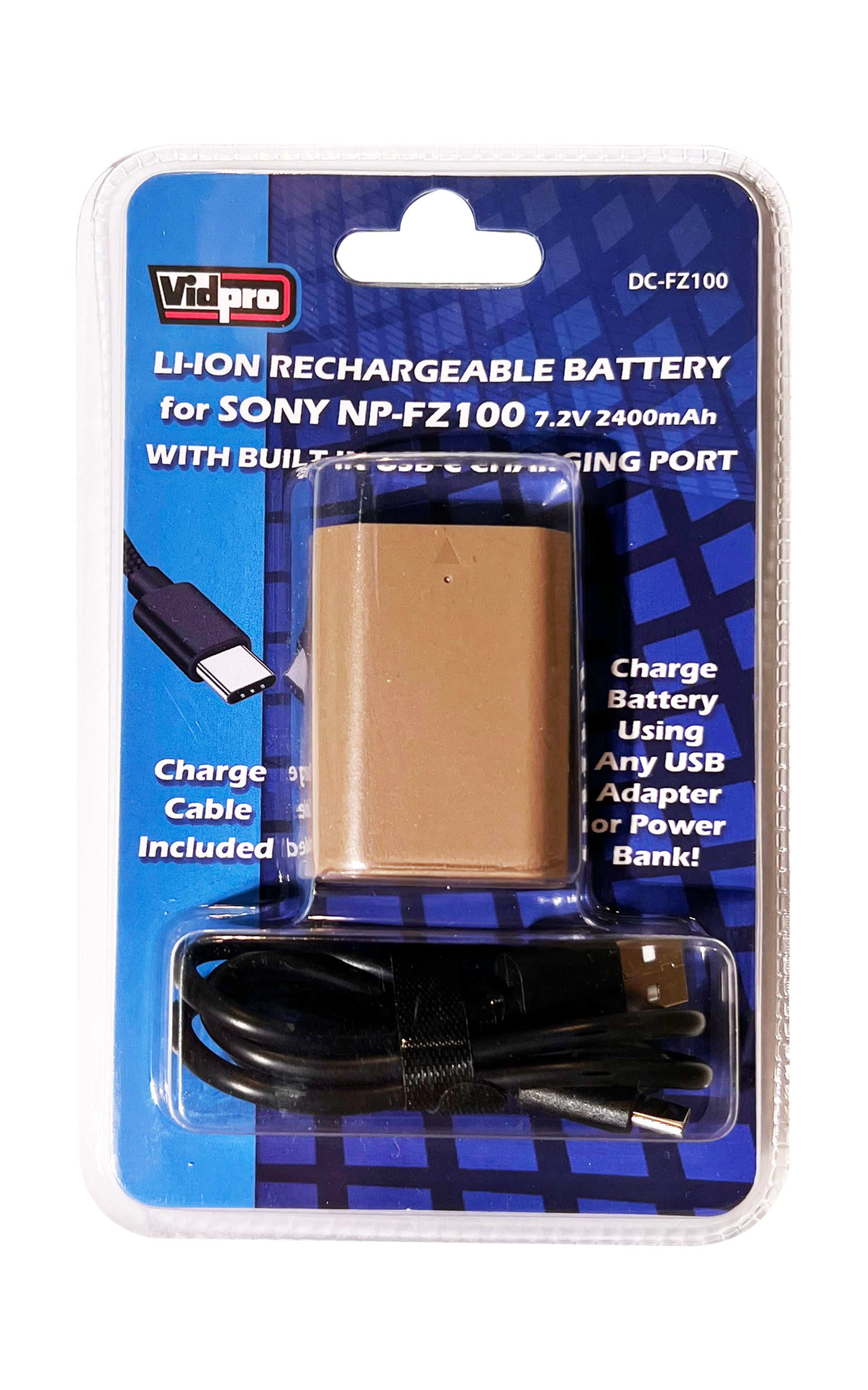 VIDPRO, Batterie Vidpro DC-FZ100 avec chargeur USB intégré pour Sony NP-FZ100