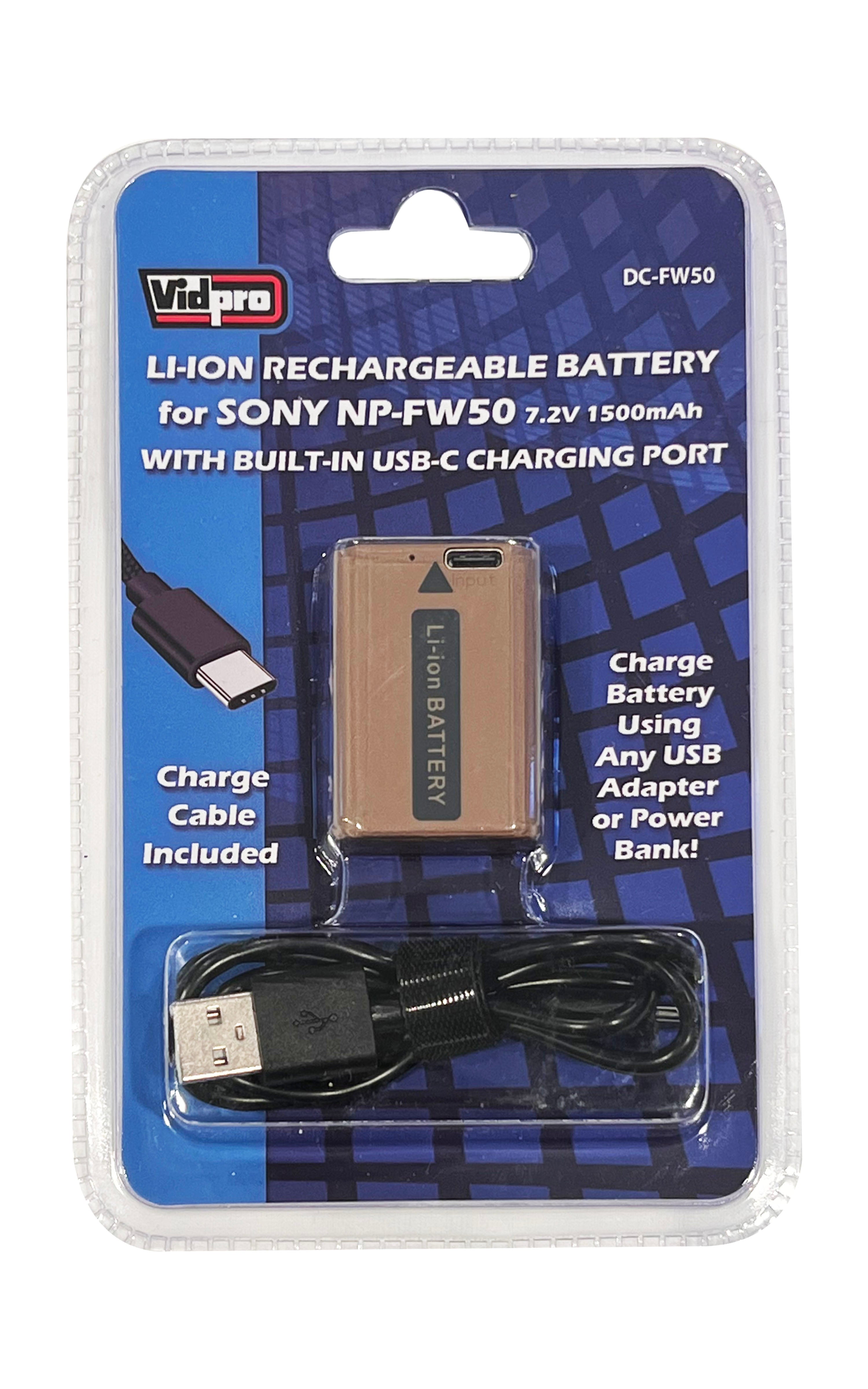 VIDPRO, Batterie Vidpro DCFW50 avec chargeur USB intégré pour Sony NP-FW50