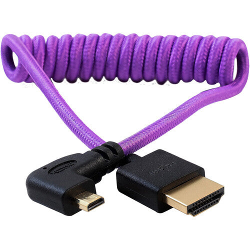 KONDOR BLEU, Condor Blue Gerald Undone Full HDMI to Right Angle Micro HDMI Cable 12"-24" Coiled (Purple) - Right Angle (R5/R6)