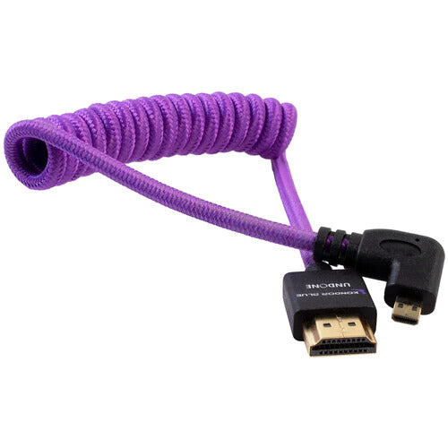 KONDOR BLEU, Condor Blue Gerald Undone Full HDMI to Right Angle Micro HDMI Cable 12"-24" Coiled (Purple) - Right Angle (R5/R6)