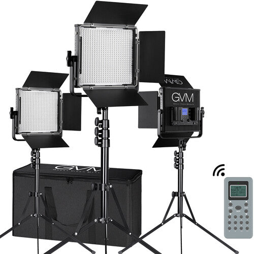 GMM, GVM 672S-B Bi-Color LED Studio Video Panel 3-Light Kit (Noir)