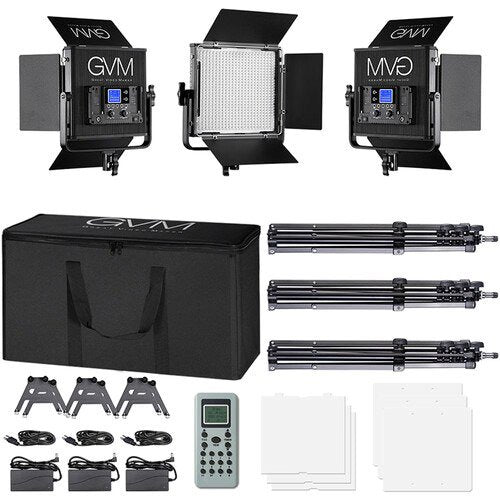 GMM, GVM 672S-B Bi-Color LED Studio Video Panel 3-Light Kit (Noir)