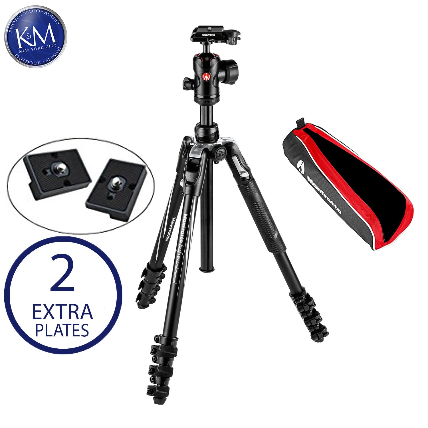 manfrotto, Kit trépied vidéo Manfrotto Befree Live en aluminium, avec verrouillages des jambes et deux plaques de fixation rapide de remplacement.