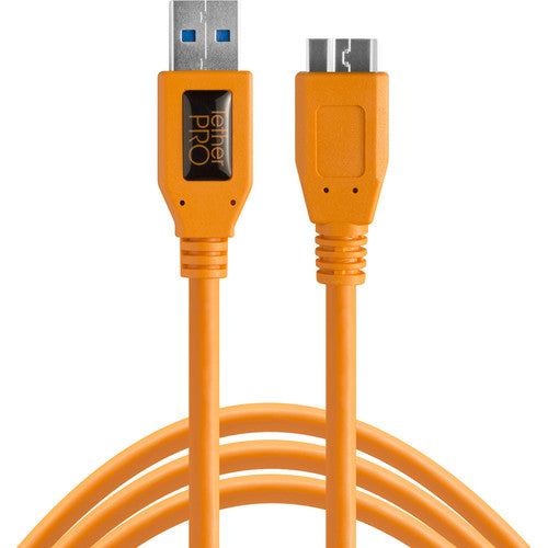 OUTILS TETHER, Tether Tools CU5454 USB 3.0 Male Type-A to USB 3.0 Micro-B, 15', Orange