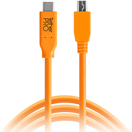 OUTILS TETHER, Tether Tools CUC2615-ORG Câble Tetherpro USB Type-C mâle vers Mini USB 2.0 Tybe-B mâle 8 broches (15' Orange)