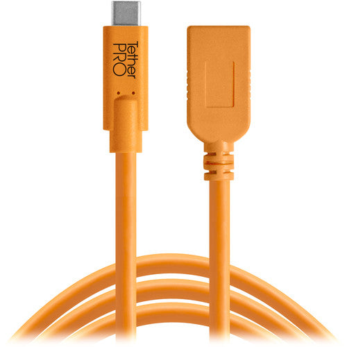 OUTILS TETHER, Tether Tools CUCA415-ORG Tetherpro USB Type-C To Tybe-A Extension Cable (15' Orange)