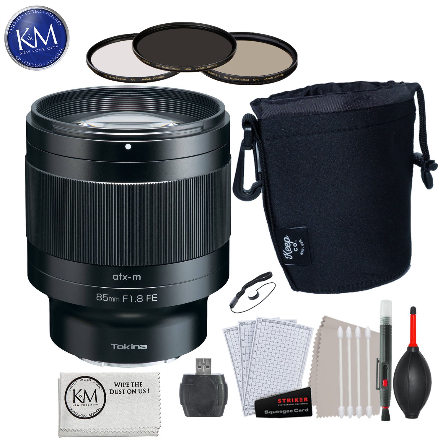 K&M, Tokina atx-m 85mm f/1.8 FE Lens for Sony E + Filter Set + Lens Pouch + Starter Kit + Wipe